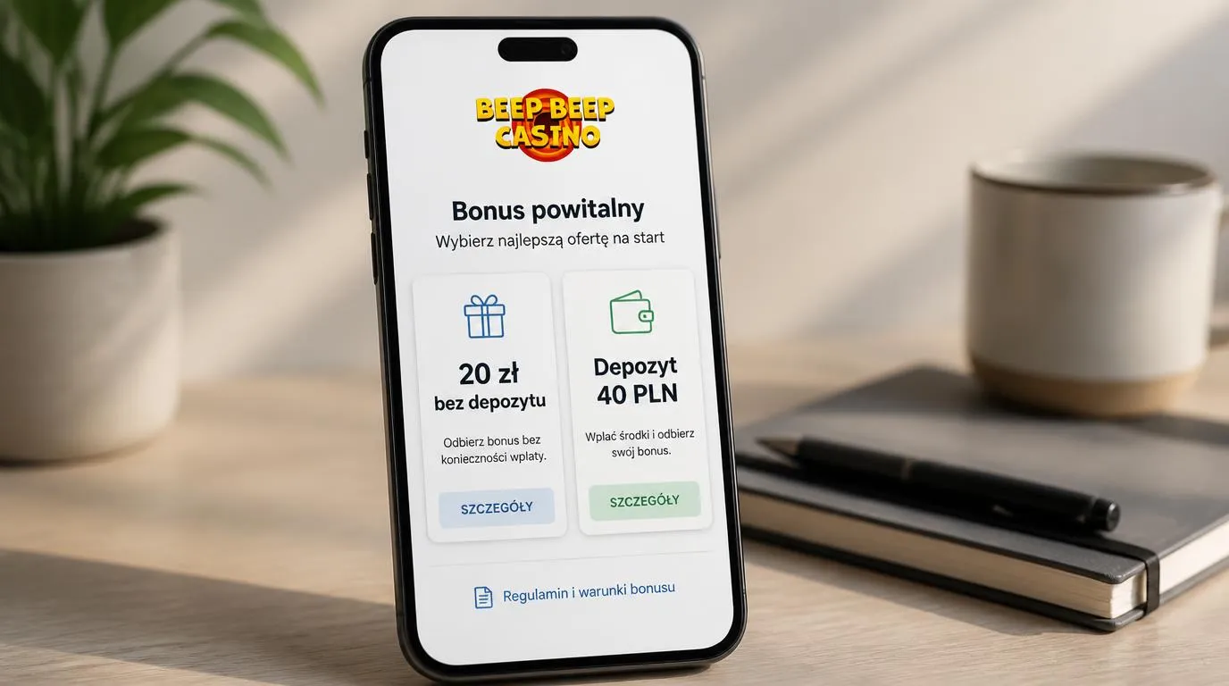 Ekran telefonu z ofertą 20 zł bez depozytu i osobną kartą warunków wpłaty 40 PLN